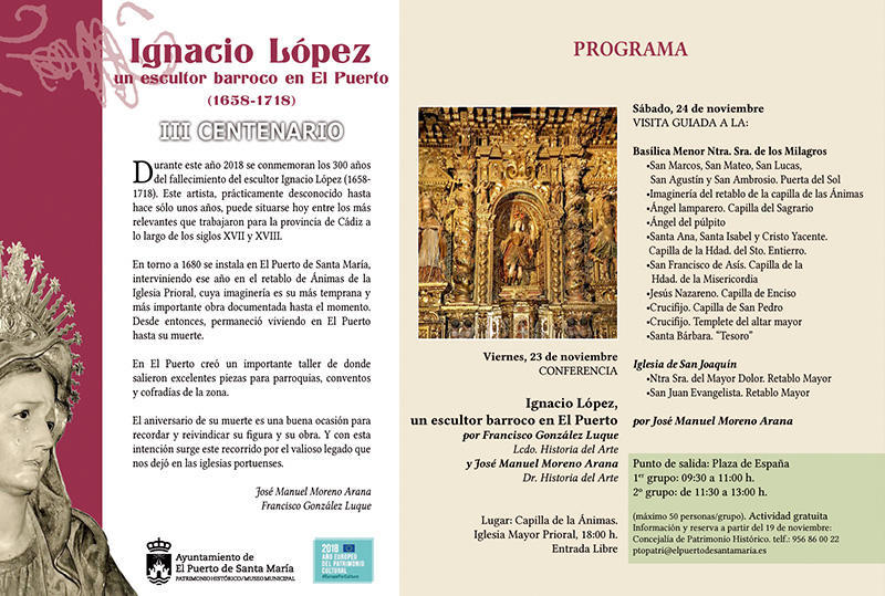 Cultura ofrece un programa especial con motivo del 300 aniversario del fallecimiento del escultor Ignacio López