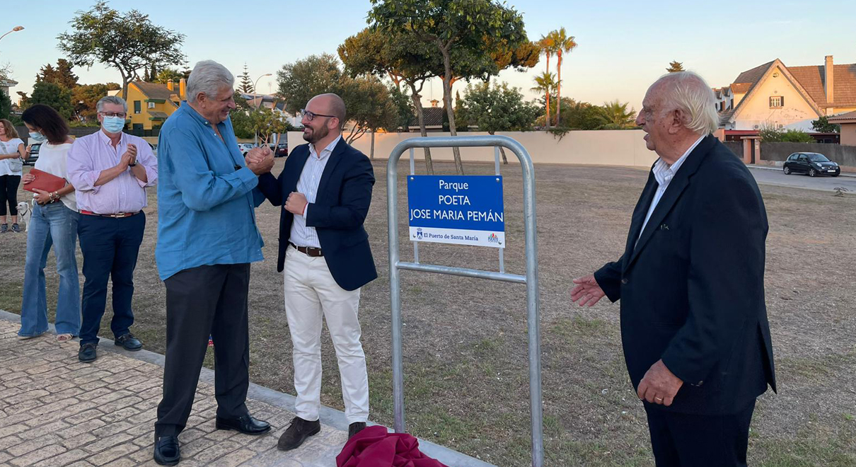 Beardo destaca que el Parque José María Pemán inaugurado en El Puerto, ciudad integradora, rinde tributo al ilustre poeta símbolo de la concordia
