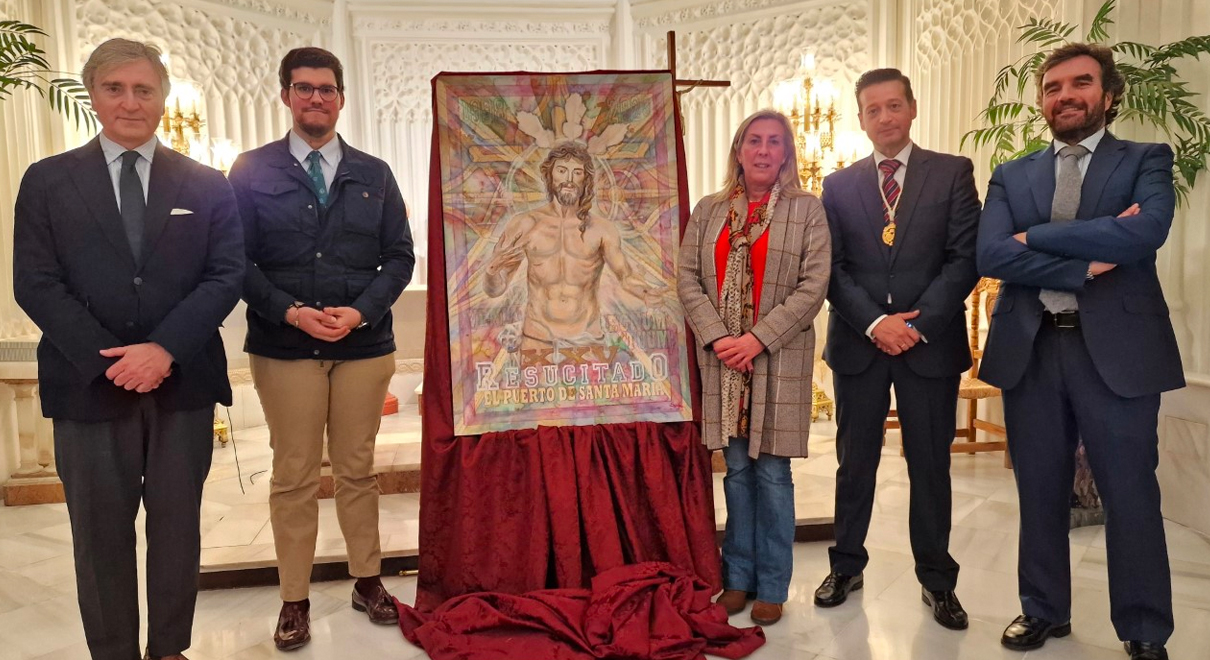 Alegre y Peris acompañan a la Hermandad del Resucitado en la presentación del cartel del Domingo de Resurrección, en el 25 aniversario de la bendición de la imagen del Señor