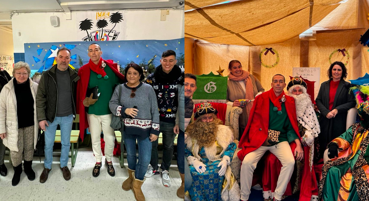 Calleja visita el belén cubista del IES Pedro Muñoz Seca y a los Reyes Magos del CEIP La Gaviota