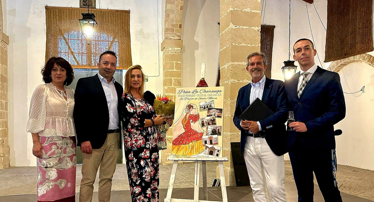 Calleja descubre el cartel de Feria de la Peña La Charanga, obra de Ángeles Verano