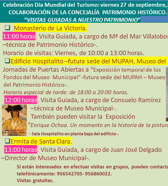 Día Mundial del Turismo. Visitas guiadas a nuestro patrimonio