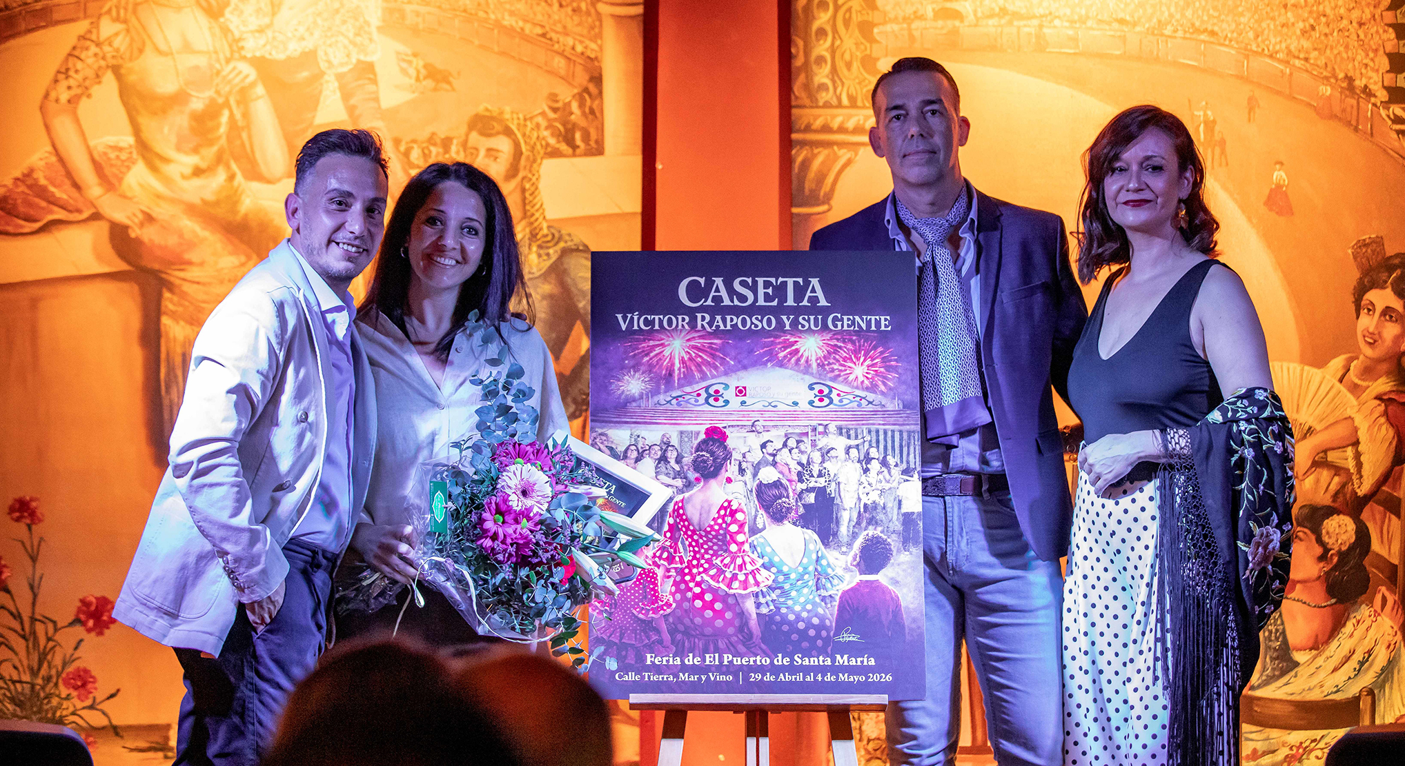 Maite Moreno protagoniza el pregón de la caseta de Víctor Raposo y su gente, cuyo cartel es obra de Verónica Gallardo