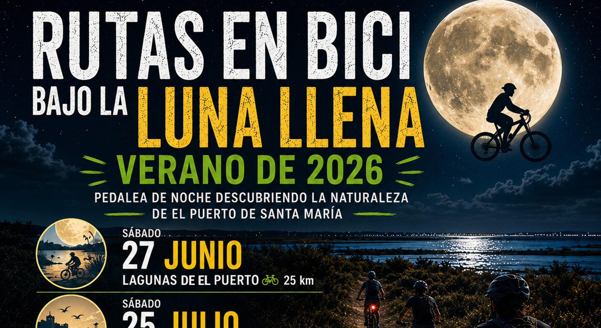 El Ayuntamiento impulsa una nueva edición de las 'Rutas en Bici bajo la Luna Llena' para redescubrir los espacios naturales de El Puerto