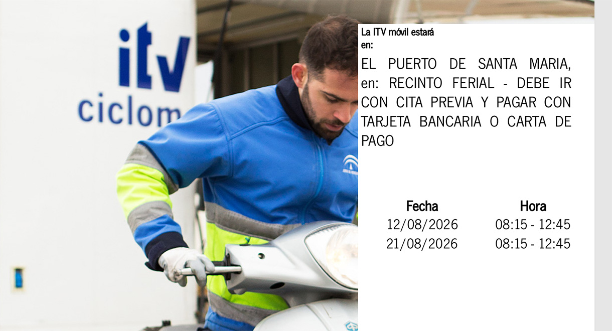 Los días 12 y 21 de agosto, nuevas fechas para la ITV móvil de los ciclomotores en El Puerto de Santa María